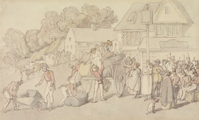 Ankomsten af et kompagni af milits på en kro af Thomas Rowlandson